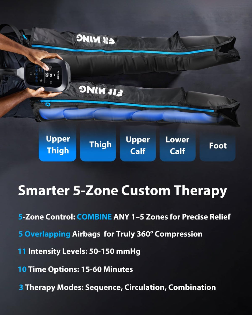 FIT KING Upgraded Cordless Air Compression Leg Massager Recovery Boots System for Athlete Fast Recovery Medium Zevon