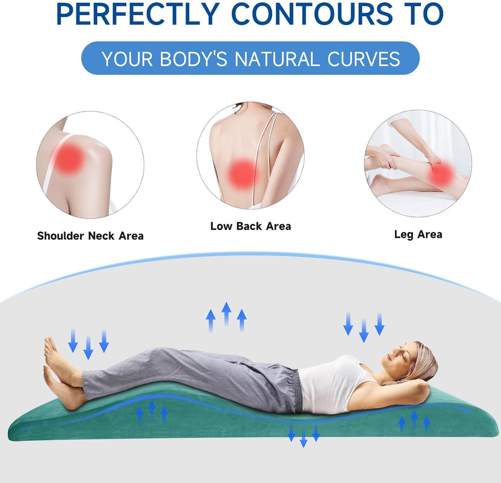 Ergonomic Curved Lash Bed Memory Foam Topper Massage Table Pad with Plush Velvet Cover Peacock Blue 70"x24" Zevon