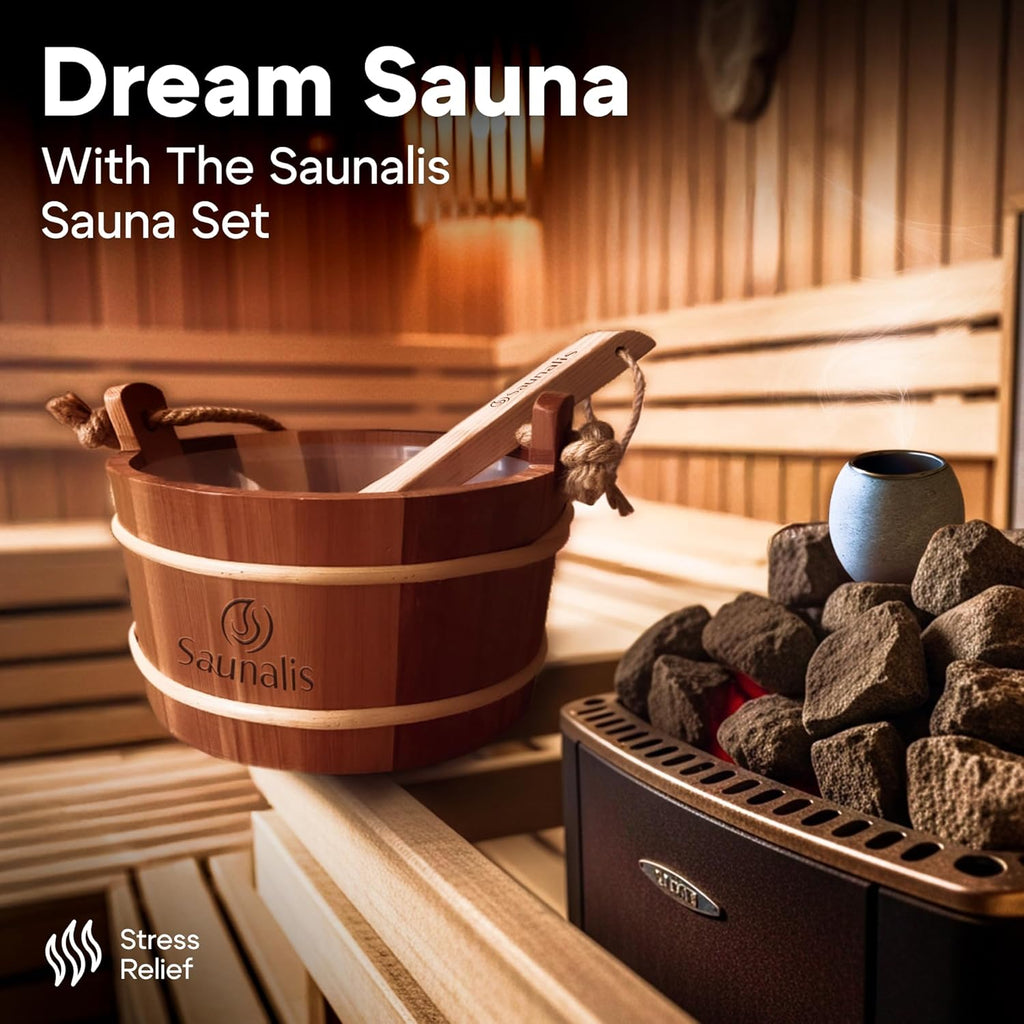 Canadian Red Cedar Wooden Sauna Water Bucket 1-Gallon with Liner, Rope Handle & Aromatherapy Diffuser Cup Zevon