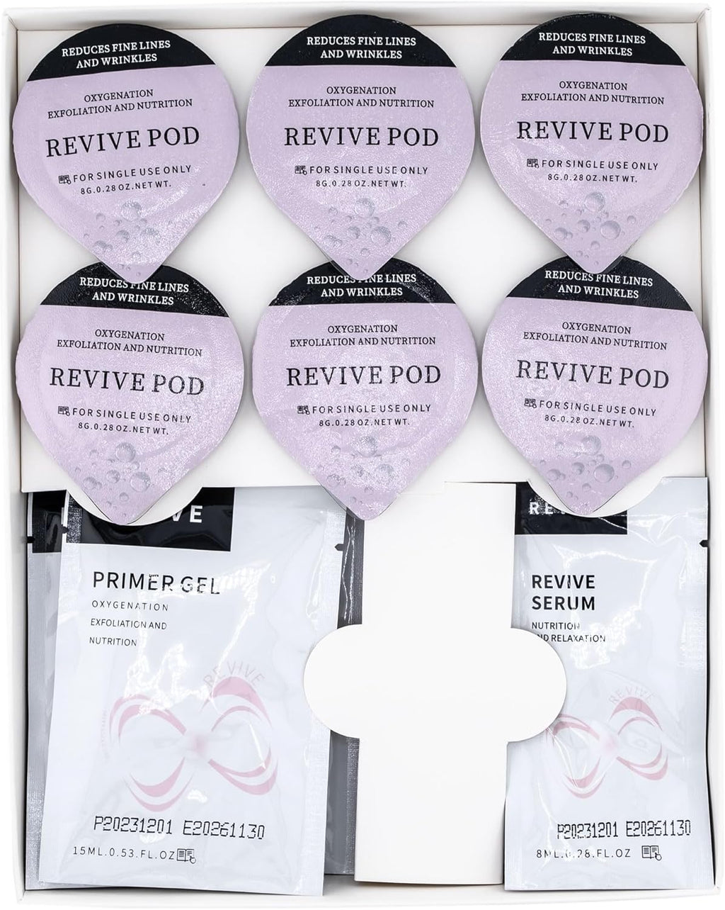Revive Pods Oxygen Facial CO2 Therapy Set 6 Pods + 6 Primer Gels + 6 Serums After Treatment Zevon