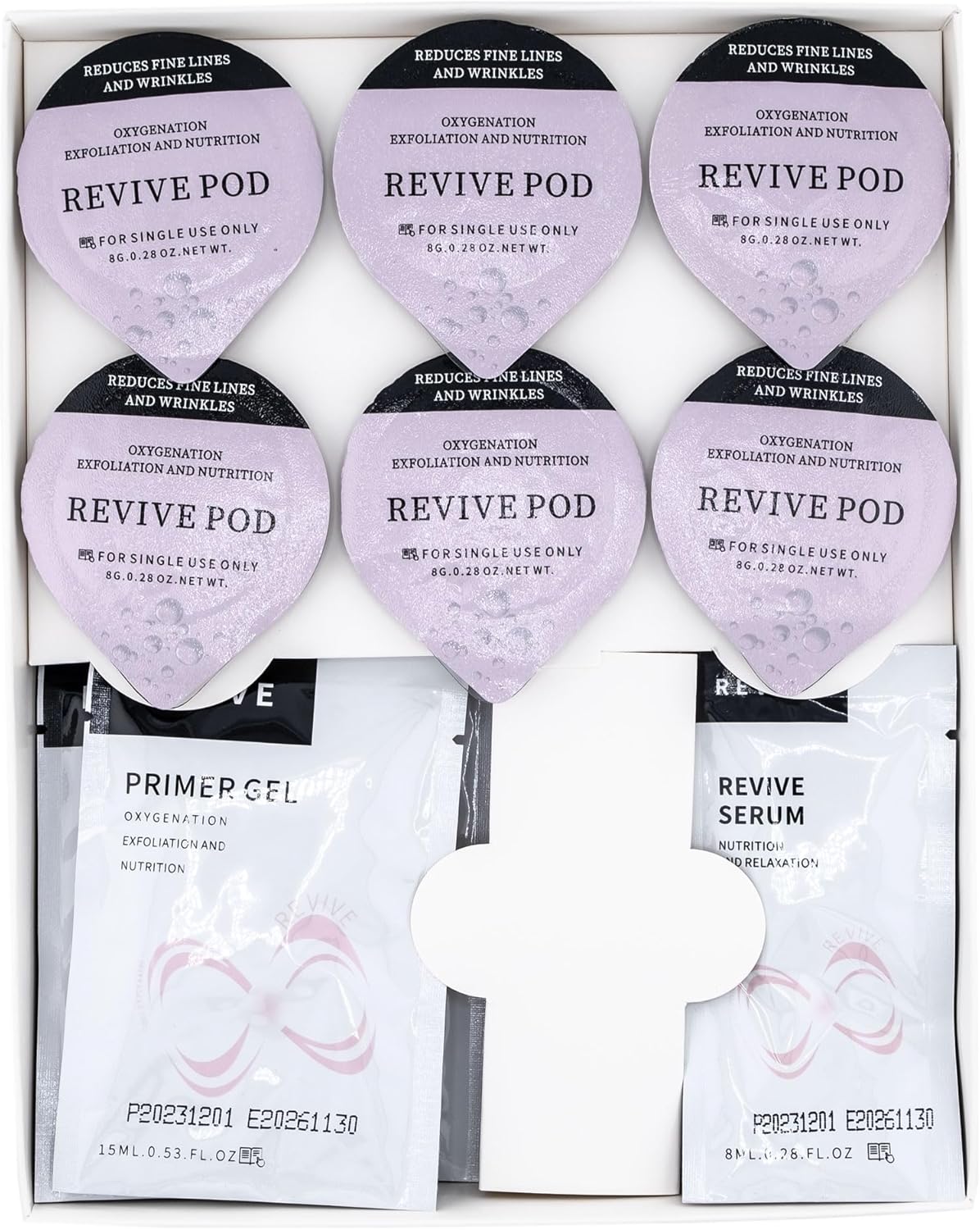 Revive Pods Oxygen Facial CO2 Therapy Set 6 Pods + 6 Primer Gels + 6 Serums After Treatment Zevon