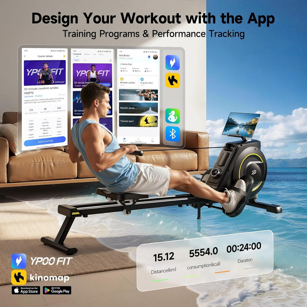 Foldable Magnetic Rowing Machine for Home 350-lb Capacity with 16-Level Silent Resistance & App Support Zevon