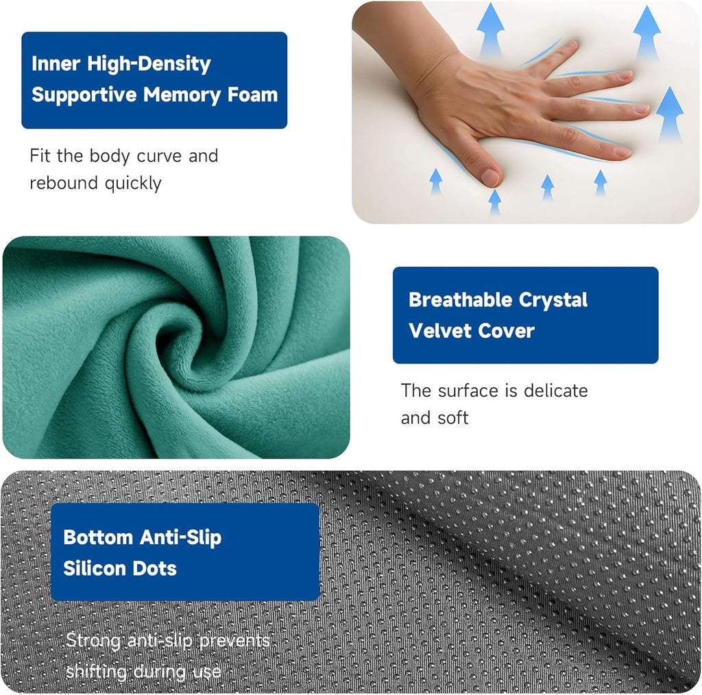 Ergonomic Curved Lash Bed Memory Foam Topper Massage Table Pad with Plush Velvet Cover Peacock Blue 70"x24" Zevon