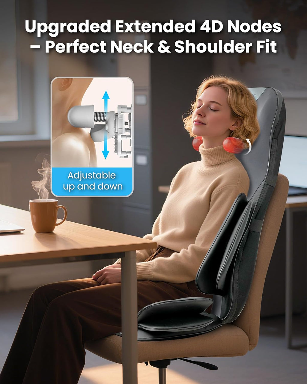 Full Back Shiatsu Neck & Back Massager Chair Pad with Heat, 4D Kneading & Compression Zevon