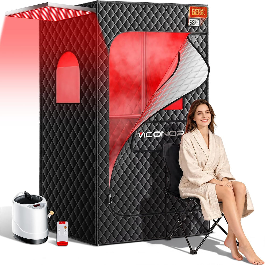 Viconor Portable Infrared Sauna Box with Red Light Therapy 5-Layer Waterproof Insulated 3L 1200W Steamer Zevon