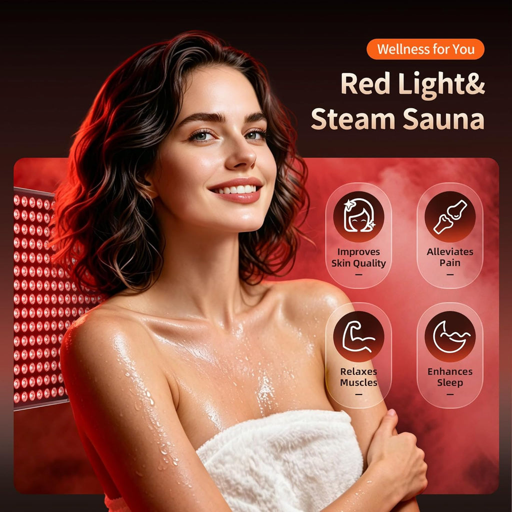 Viconor Portable Infrared Sauna Box with Red Light Therapy 5-Layer Waterproof Insulated 3L 1200W Steamer Zevon